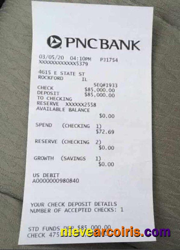 USA PNC bank payment receipt